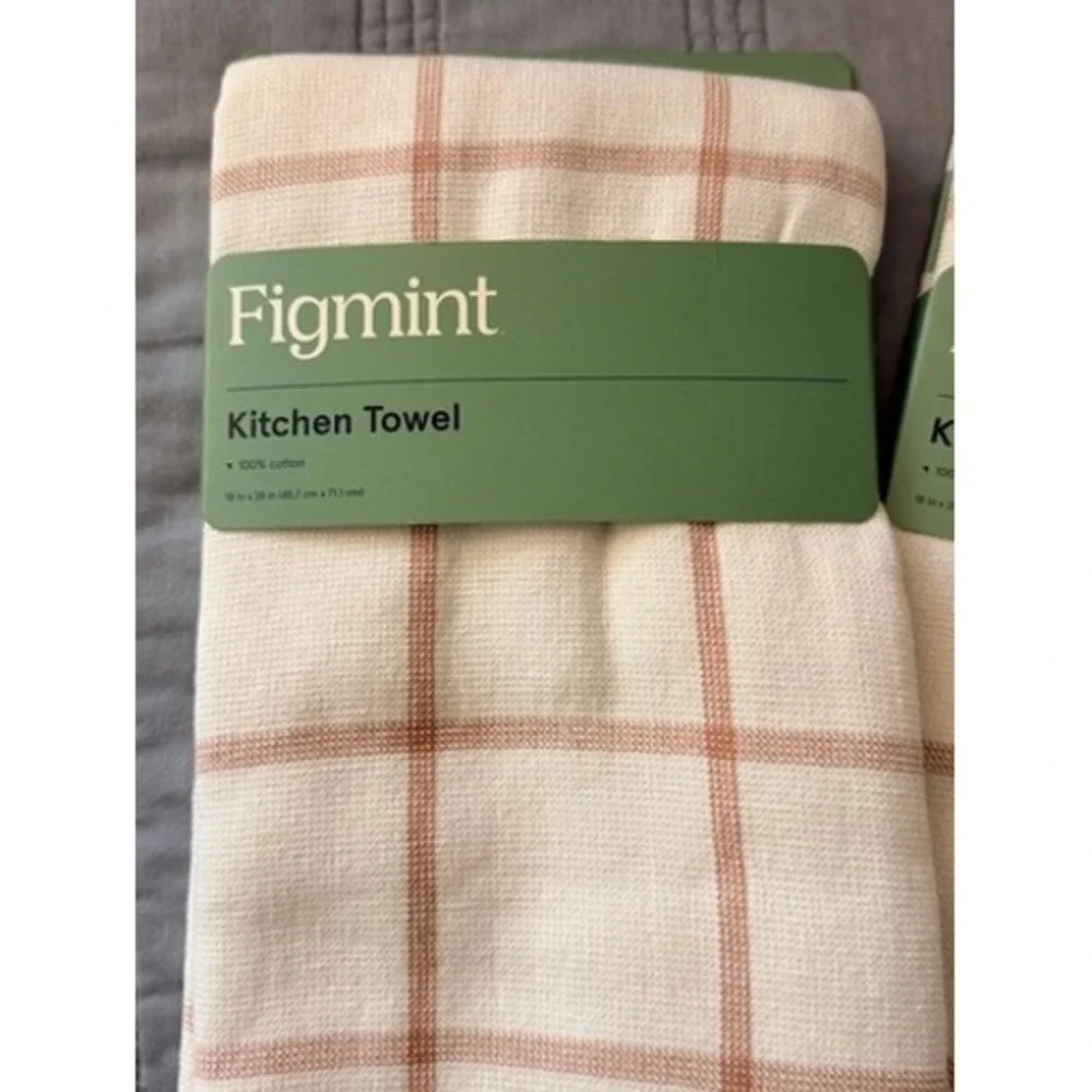 Figmint Kitchen Towel Set Unisex 18x28 Off-White New Plaid Cotton 2-Pack‎
